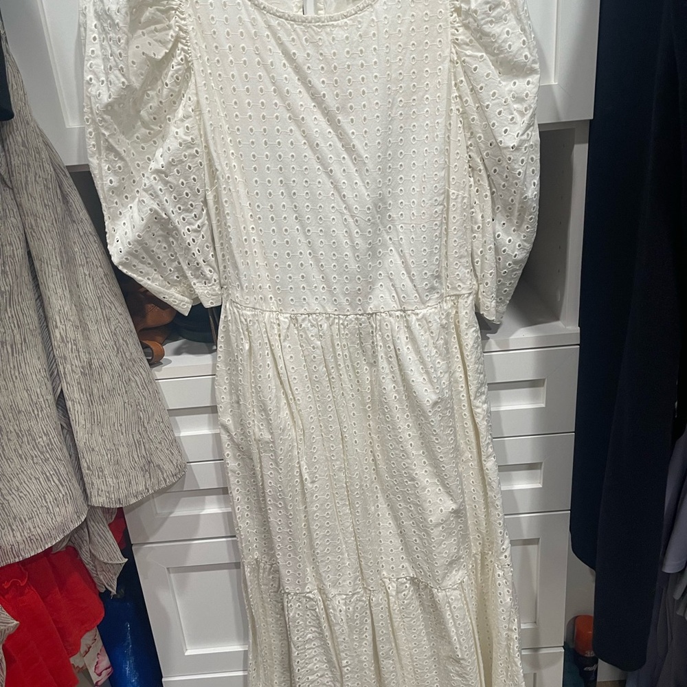 A New Day White Ruffled Tiered Long Sleeve Dress